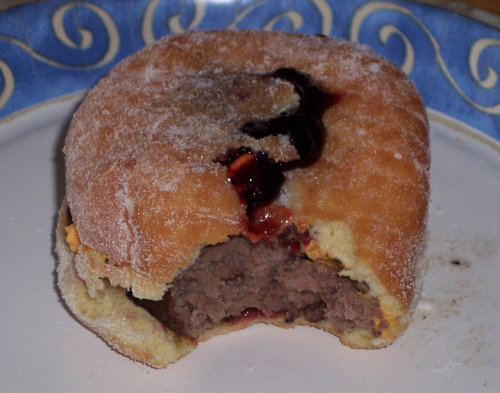 The Hurler Burger A burger topped with Easy Cheese in a jelly donut. (Submitted by Bob Phillips via trouttowers)